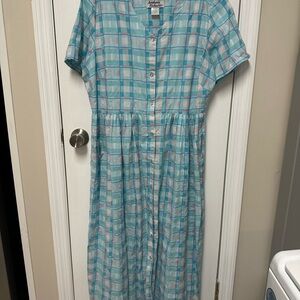 Anthony Richards Blue and Pink Plaid Midi Dress/Nightgown/ Robe